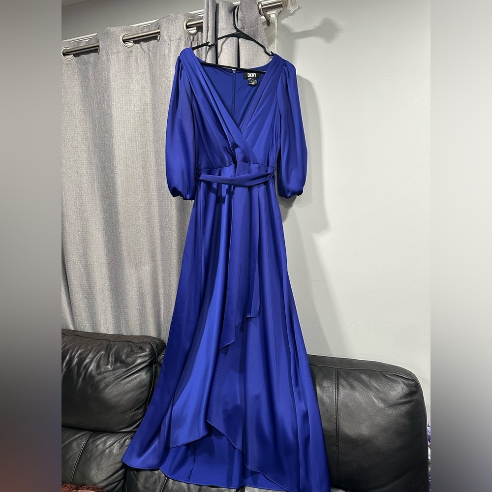 DKNY 3/4 sleeve Royal Blue High-Low Dress